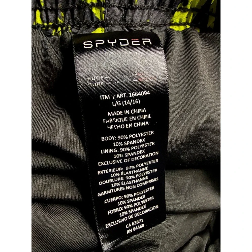 Spyder Boys Neon Yellow Grey Geometric Board Shorts‎ Swim Trunks Size L 14/16